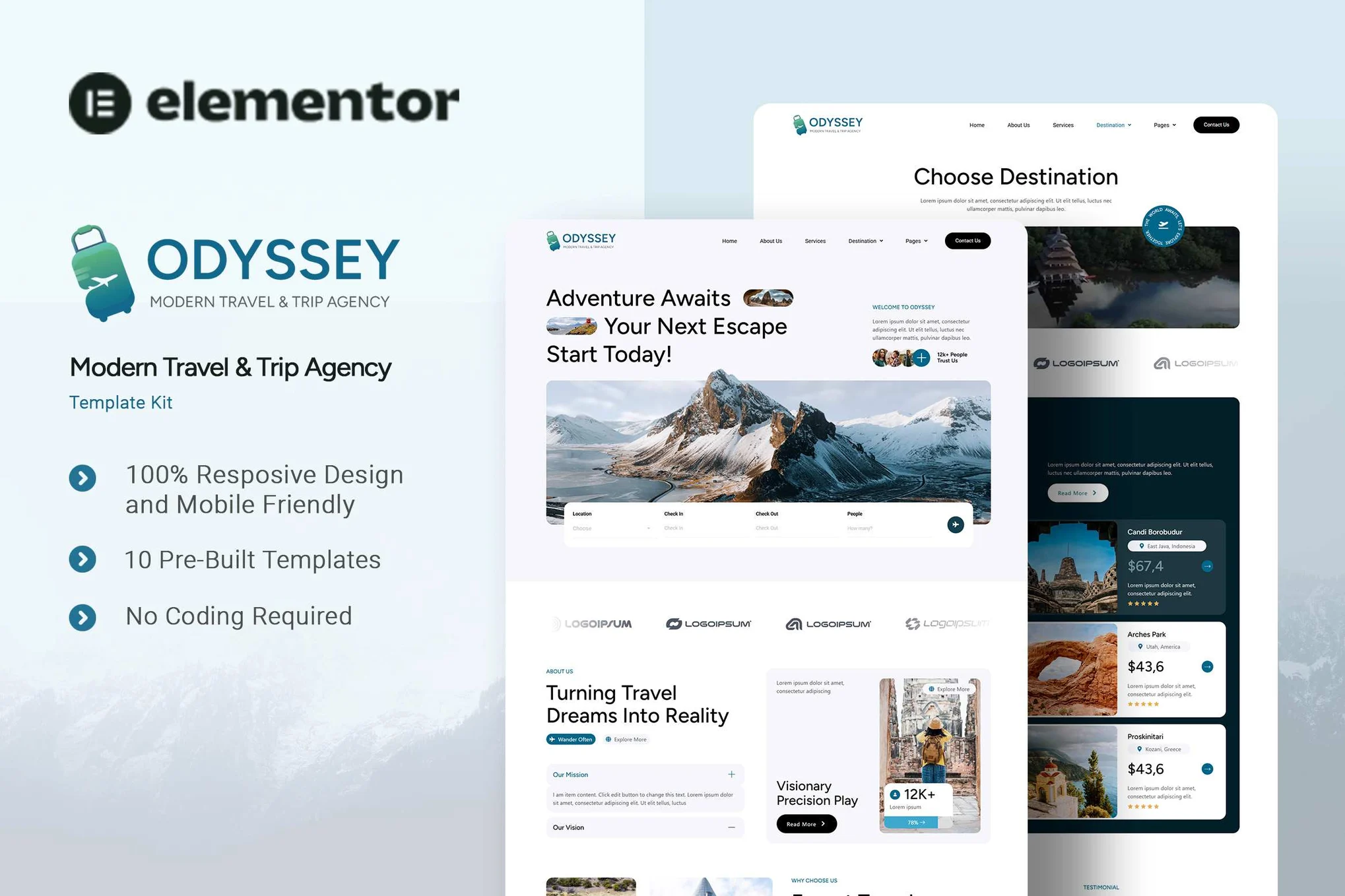 Odyssey – Modern Travel and Trip Agency Elementor Template Kit