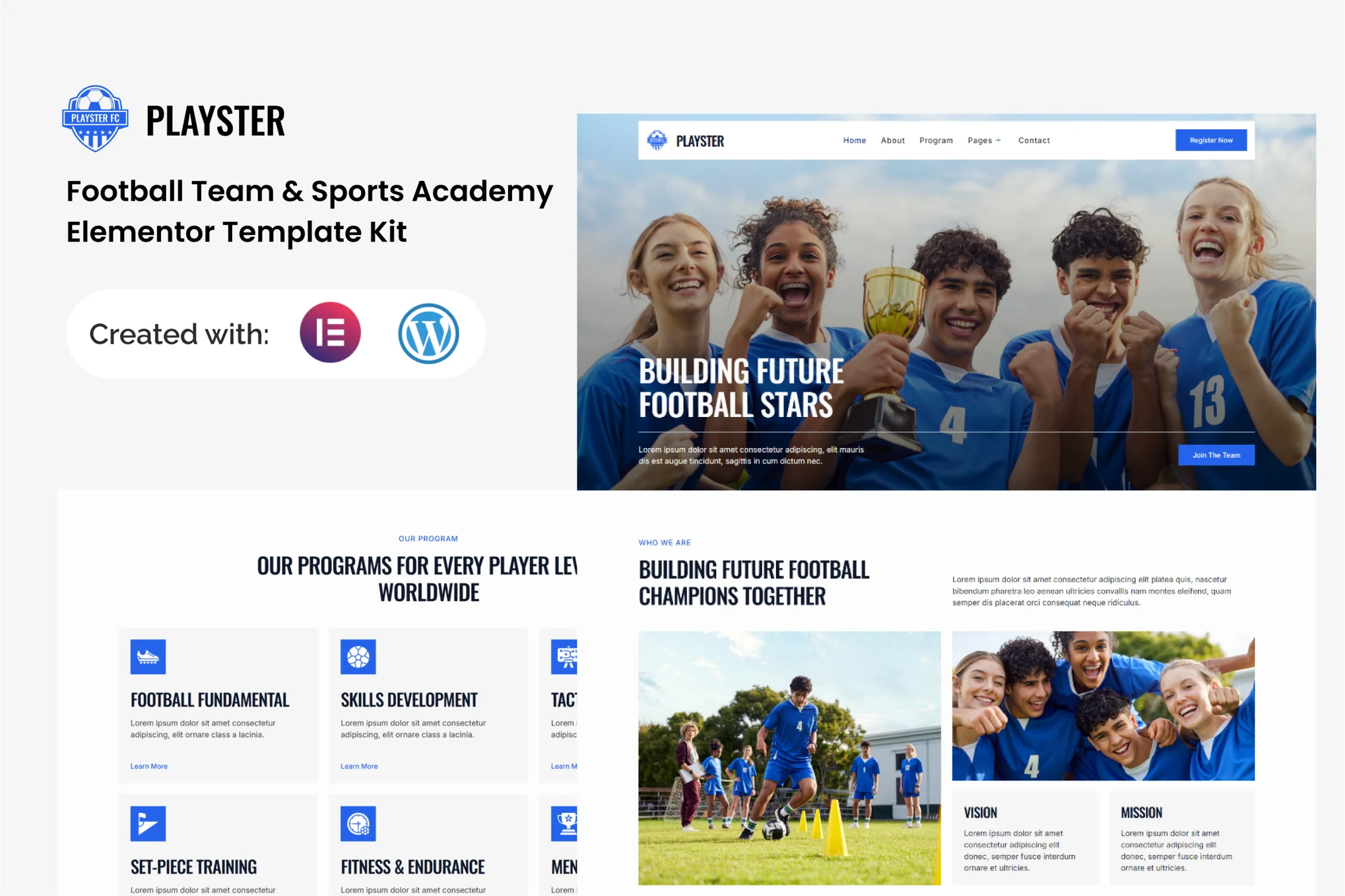 Playster – Football Team and Sports Academy Elementor Template Kit