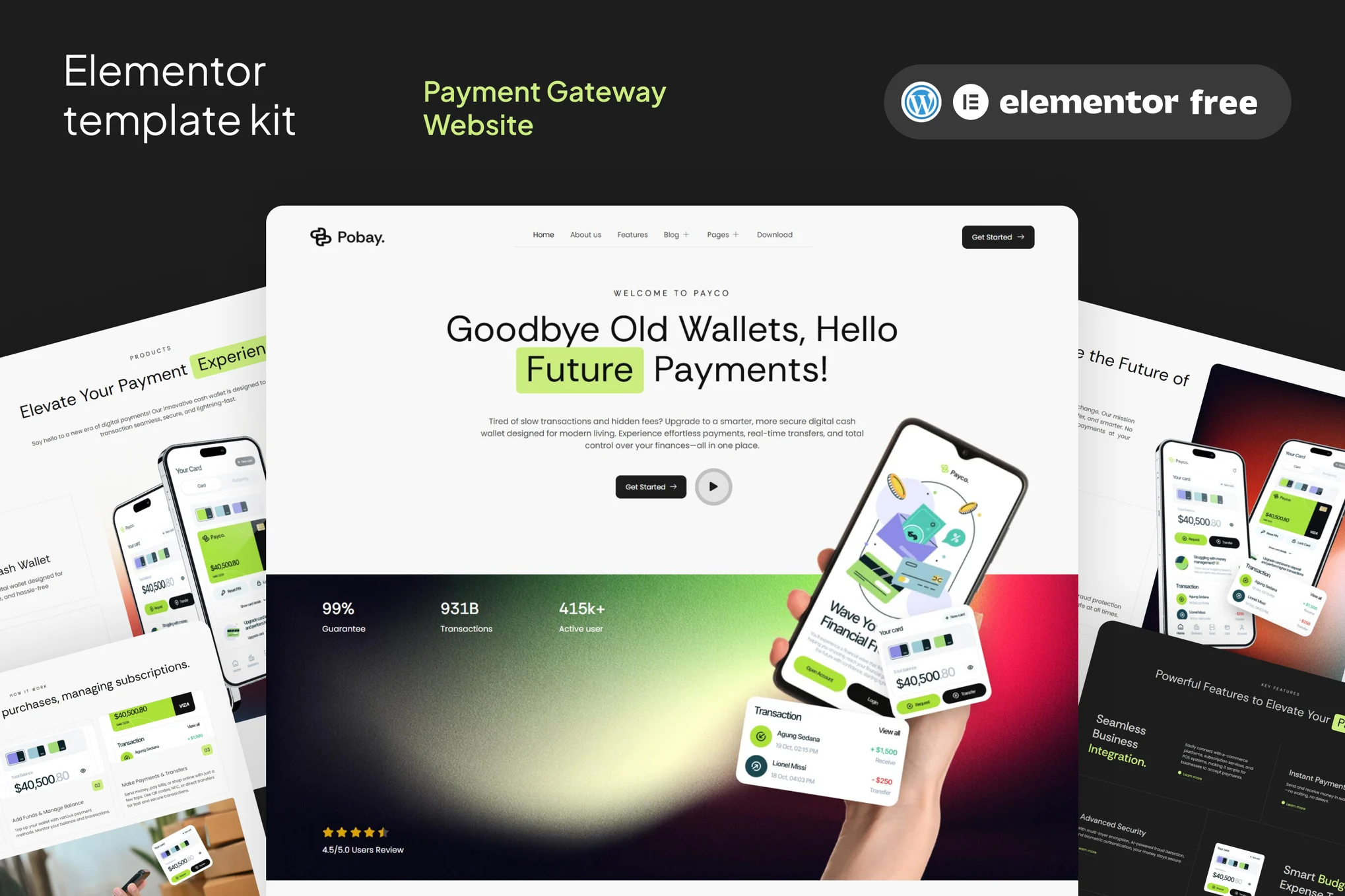 Pobay – Online Payment Gateway Mobile Apps Elementor Template Kit
