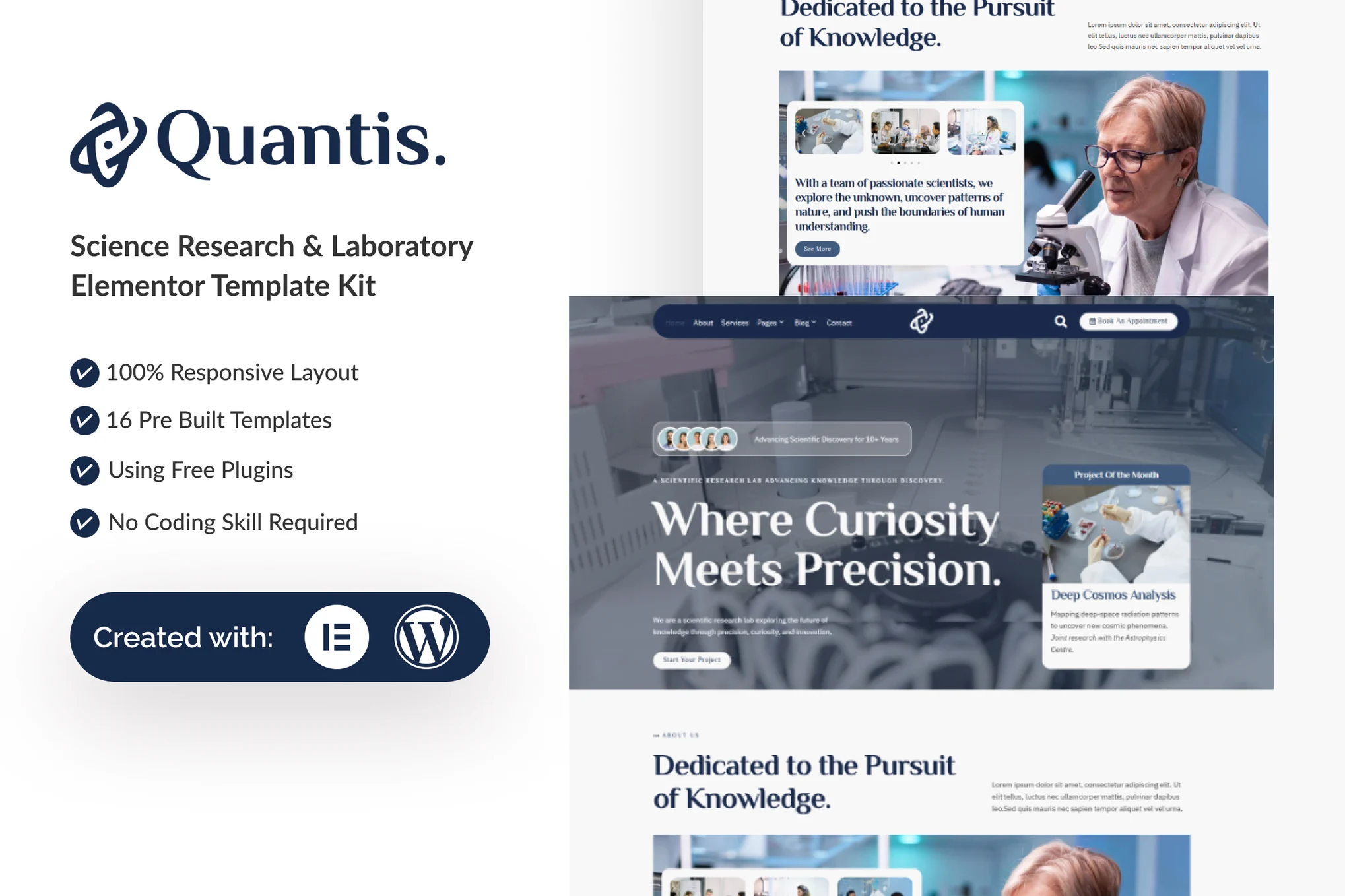 Quantis – Science Research and Laboratory Elementor Template Kit