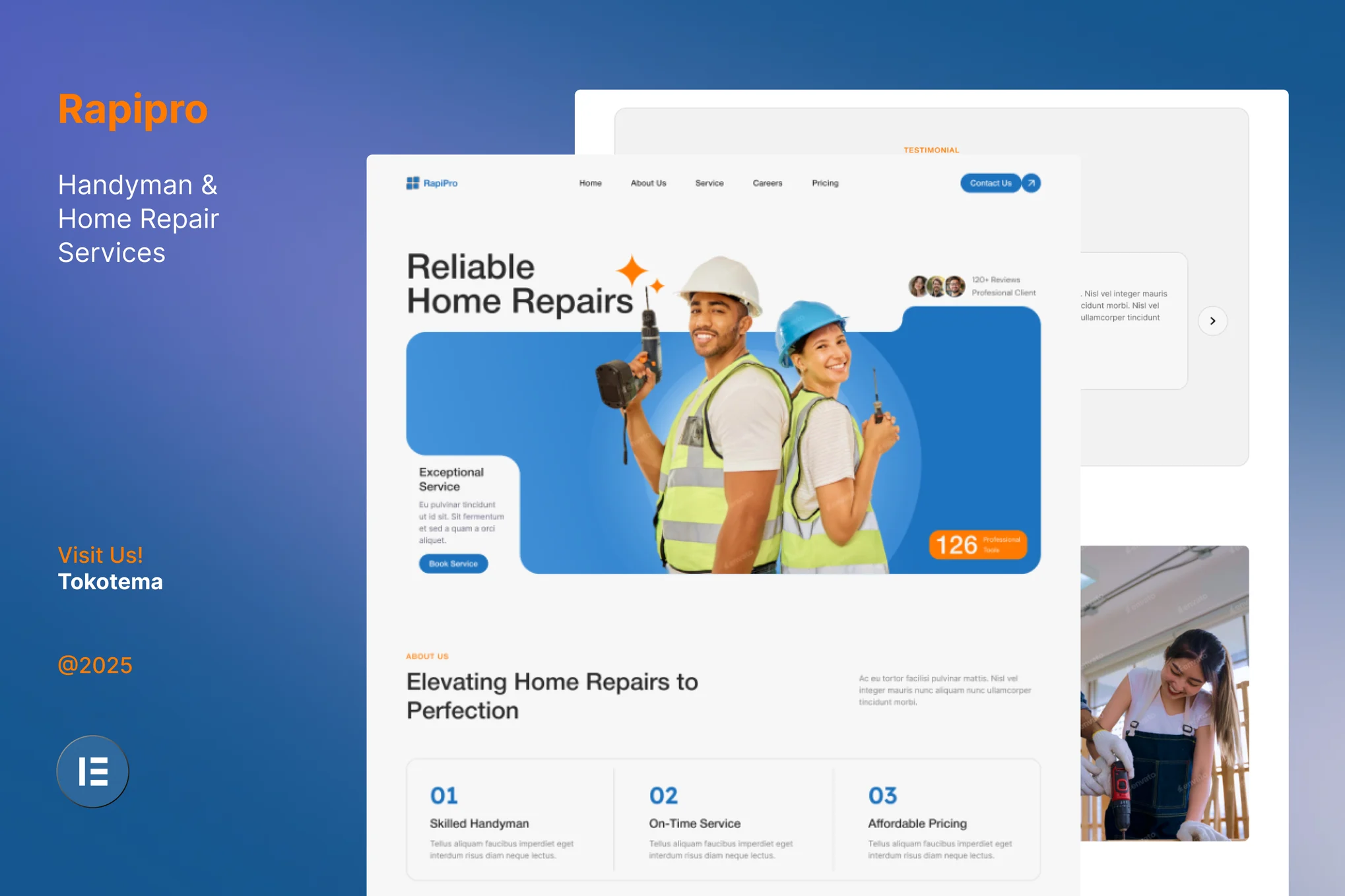 Rapipro – Handyman and Home Repair Service Website Elementor Template Kits