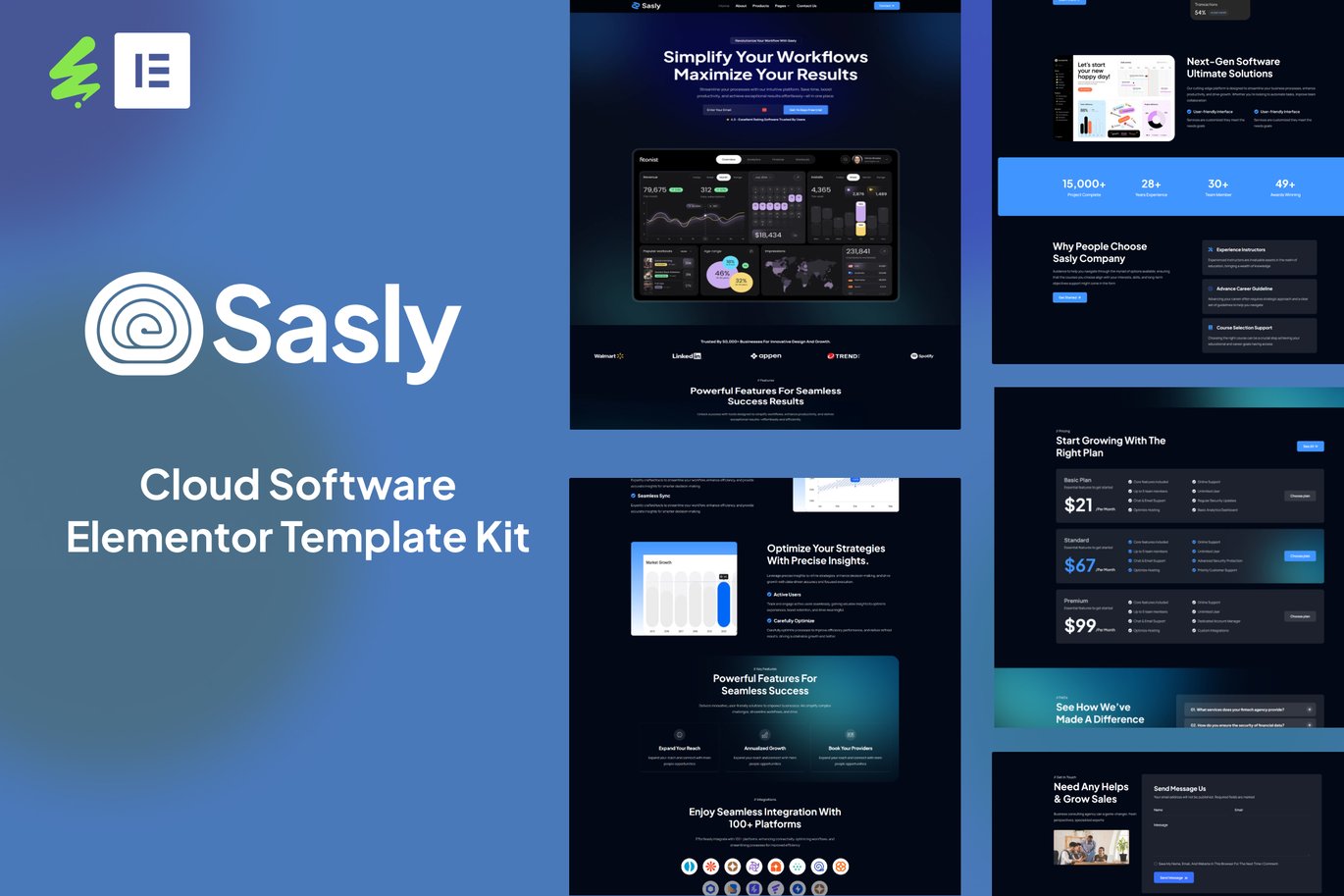 Sasly – Cloud Software Agency Elementor Template Kit