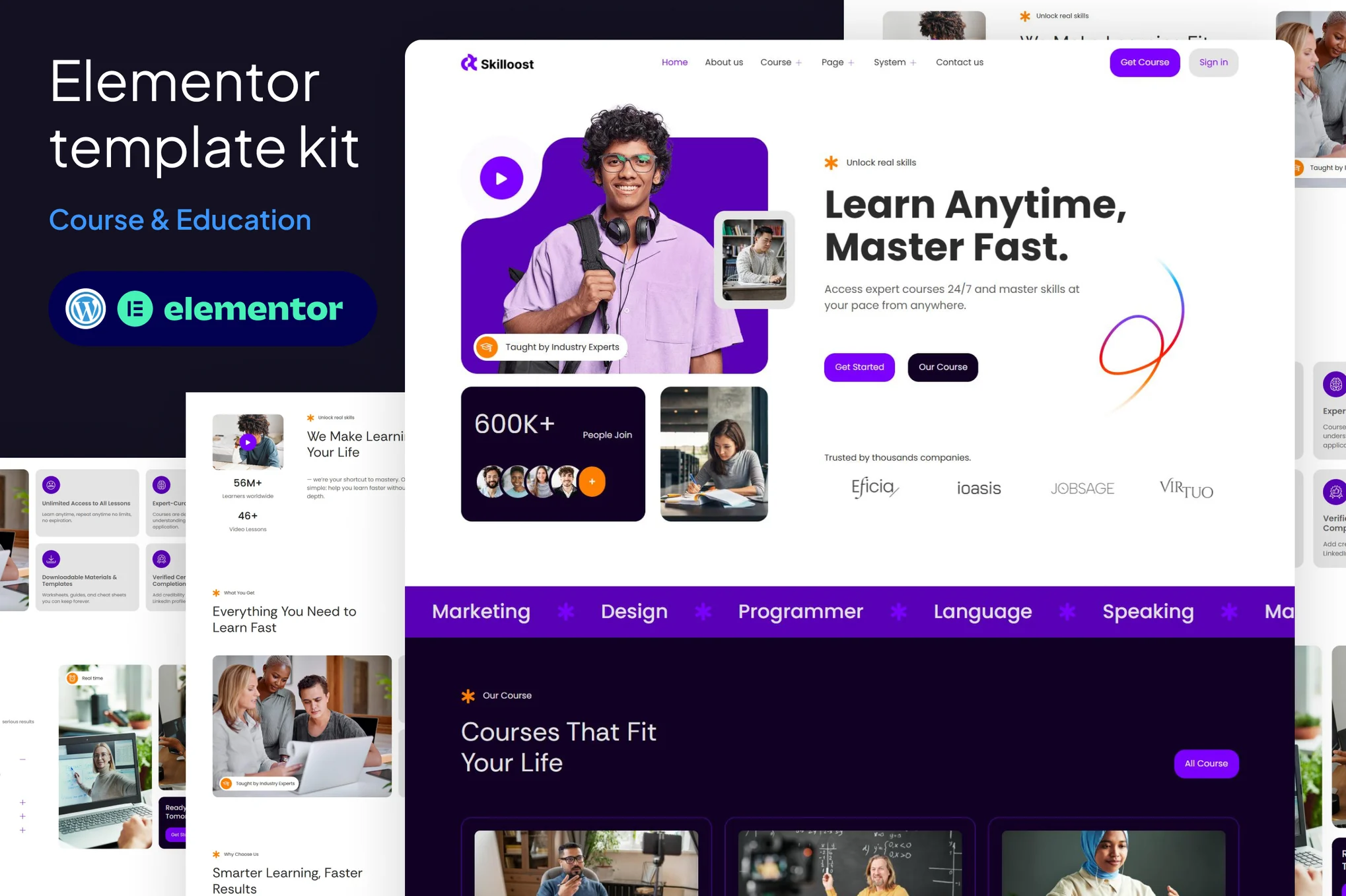 Skilloost – Ecourse and Education elementor Template kit