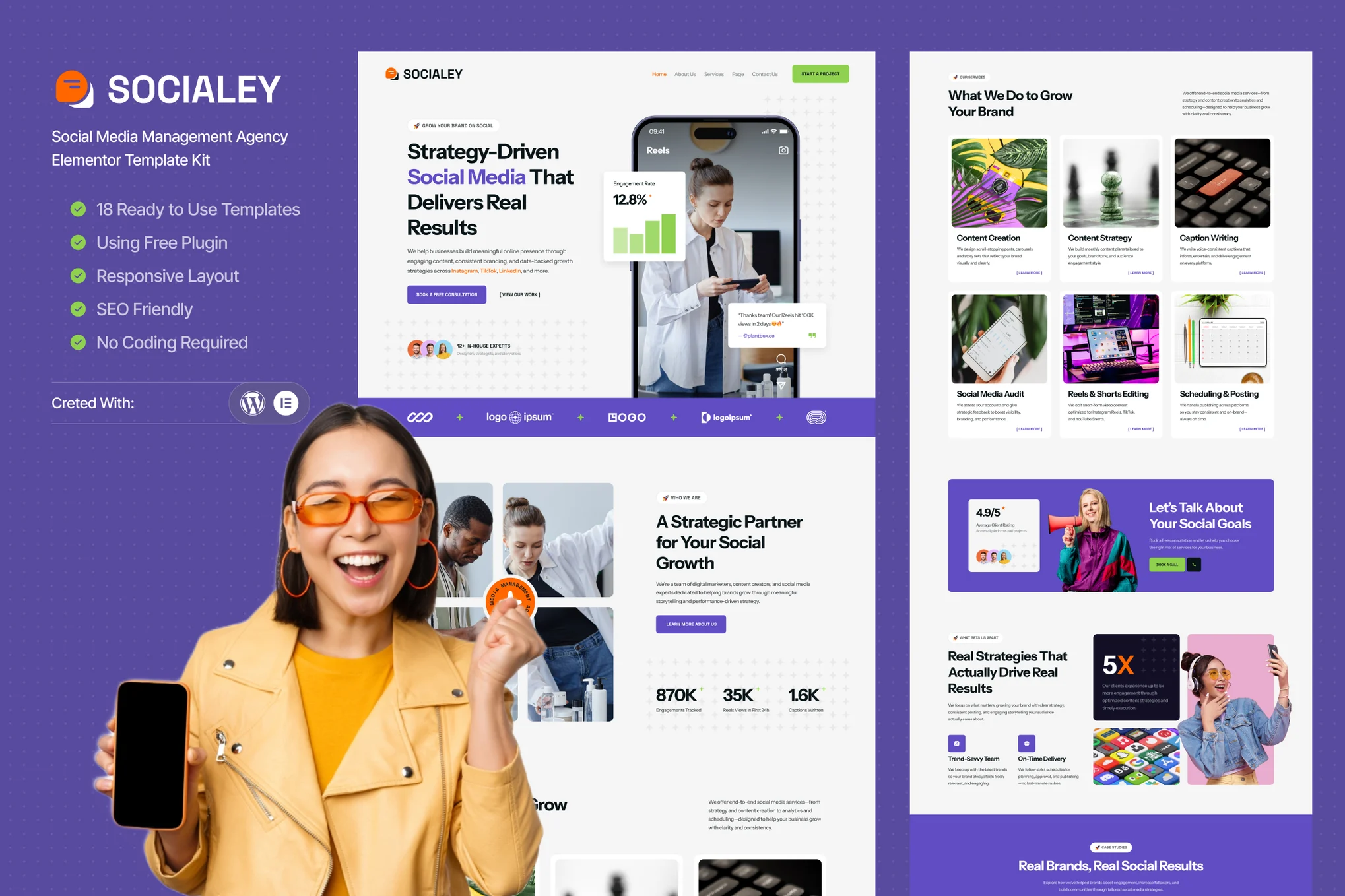Socialey – Social Media Management Agency Elementor Template Kit