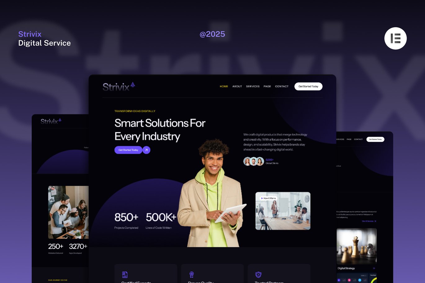 Strivix – Dark Tech and Digital Service Website Elementor Template Kits