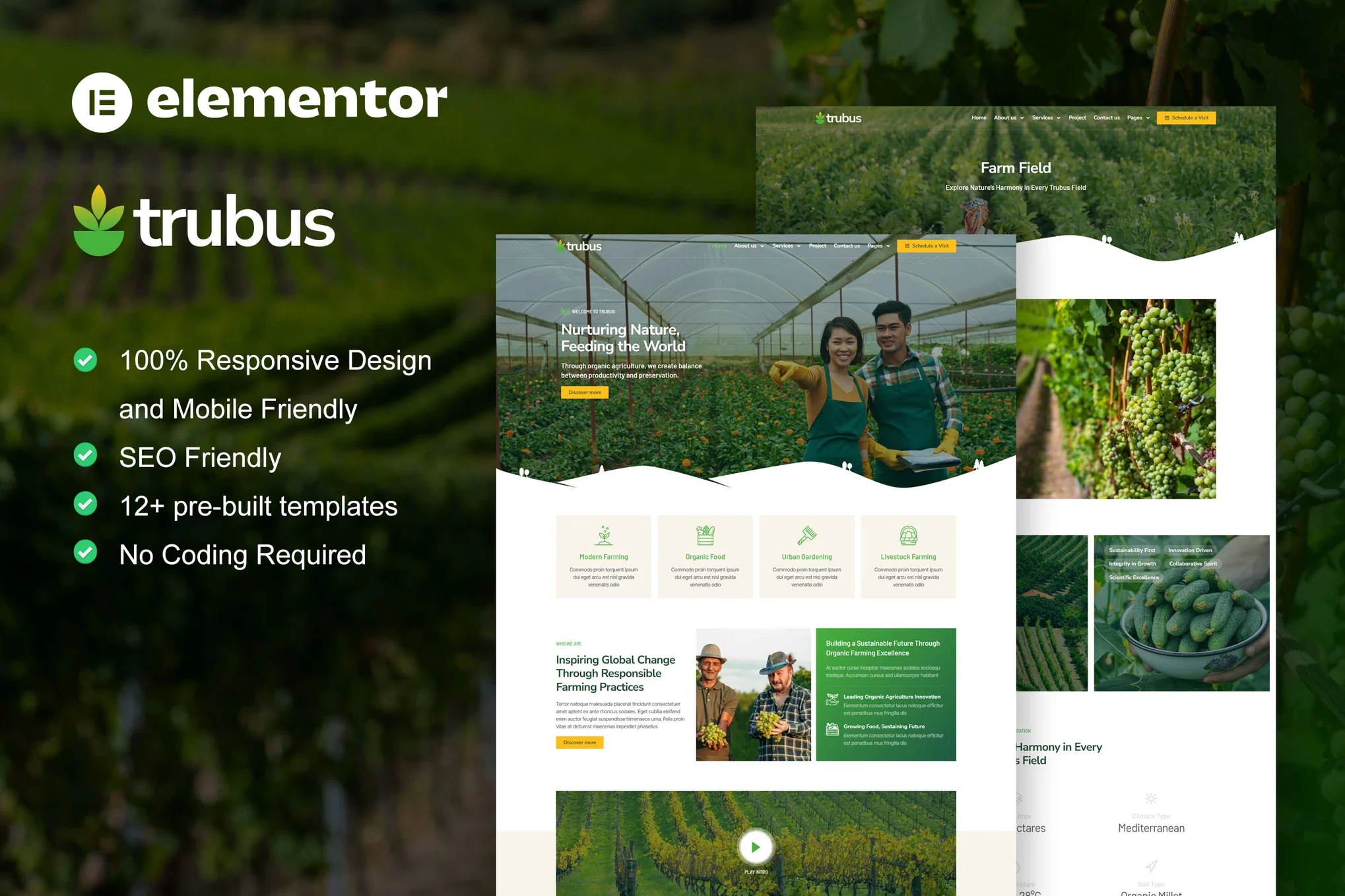 Trubus – Agriculture and Organic Farming Elementor Pro Template Kit