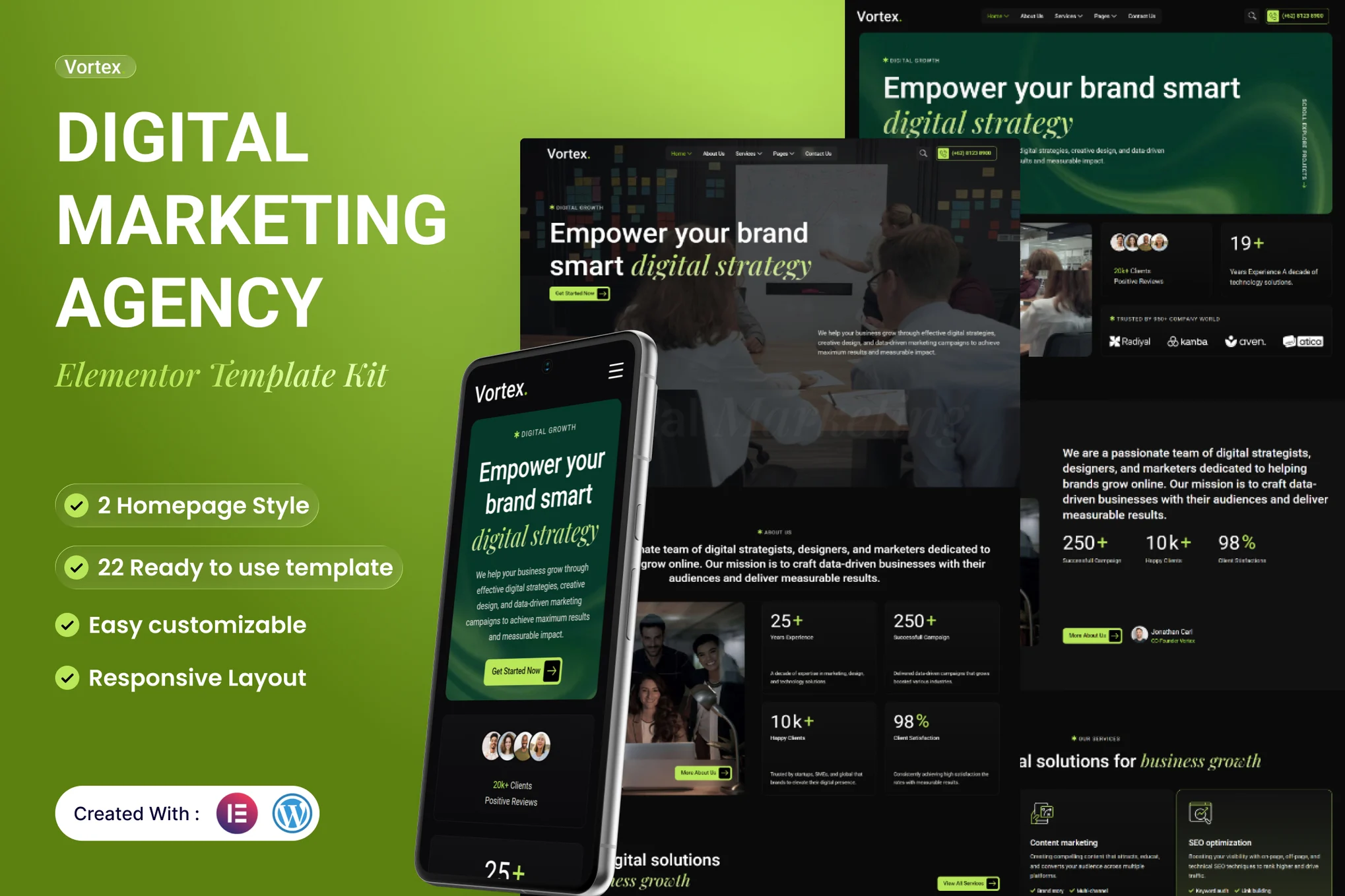 Vortex – Digital Marketing Agency Elementor Template Kit