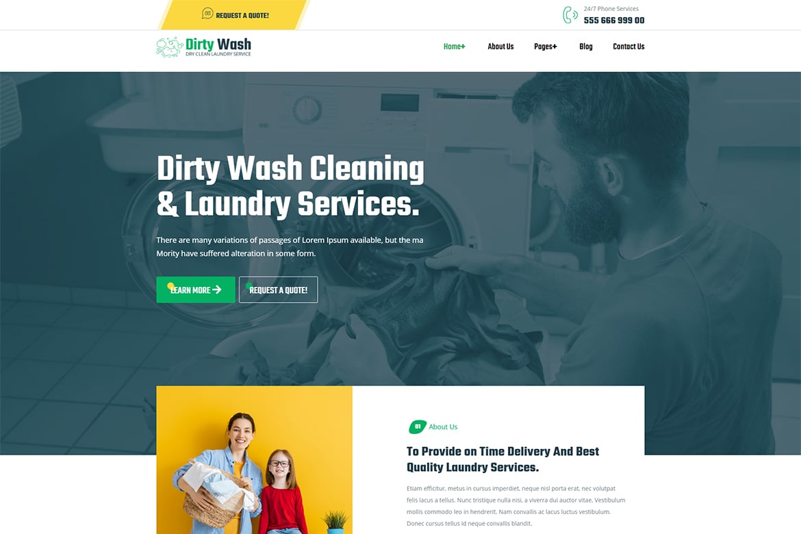 DirtyWash – Dry Cleaning and Laundry Service Elementor Template Kit
