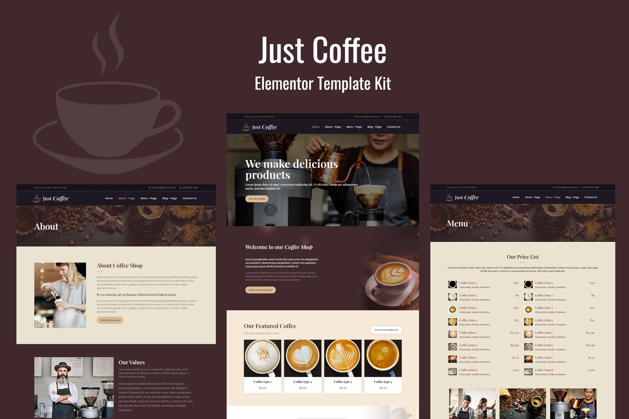 Justcoffee – Cafe and Coffee Elementor Template Kit