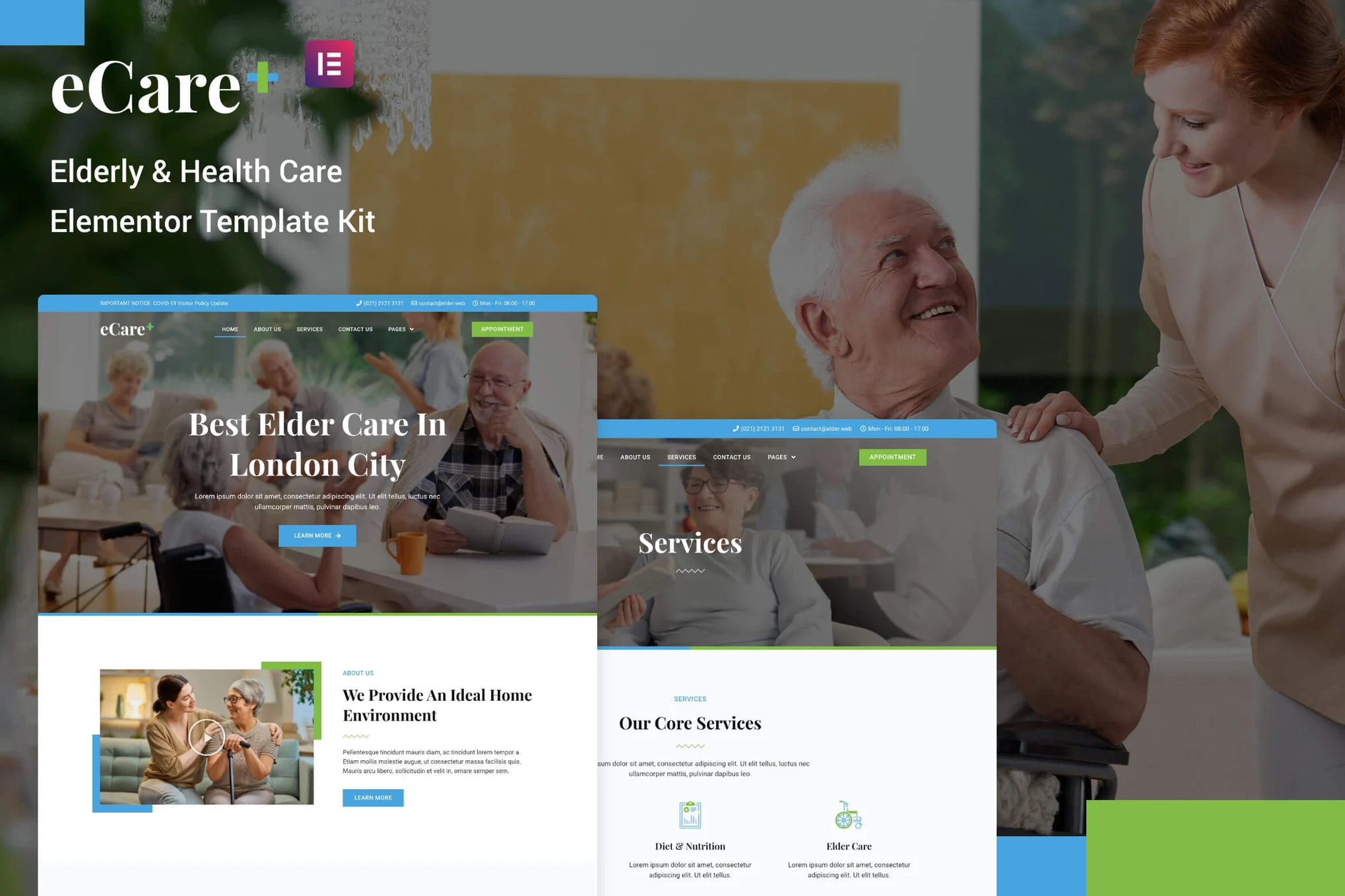 eCare – Elderly and Health Care Elementor Template Kit